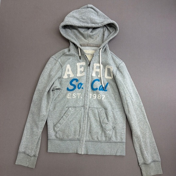 Aeropostale Tops - Aeropostale Womens Gray Zip Up Hoodie So Cal 1987 Graphic Sweatshirt XS